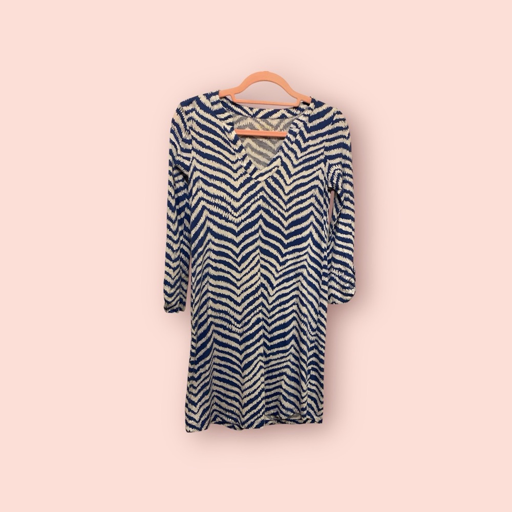 Elegant Blue and White Chevron Dress